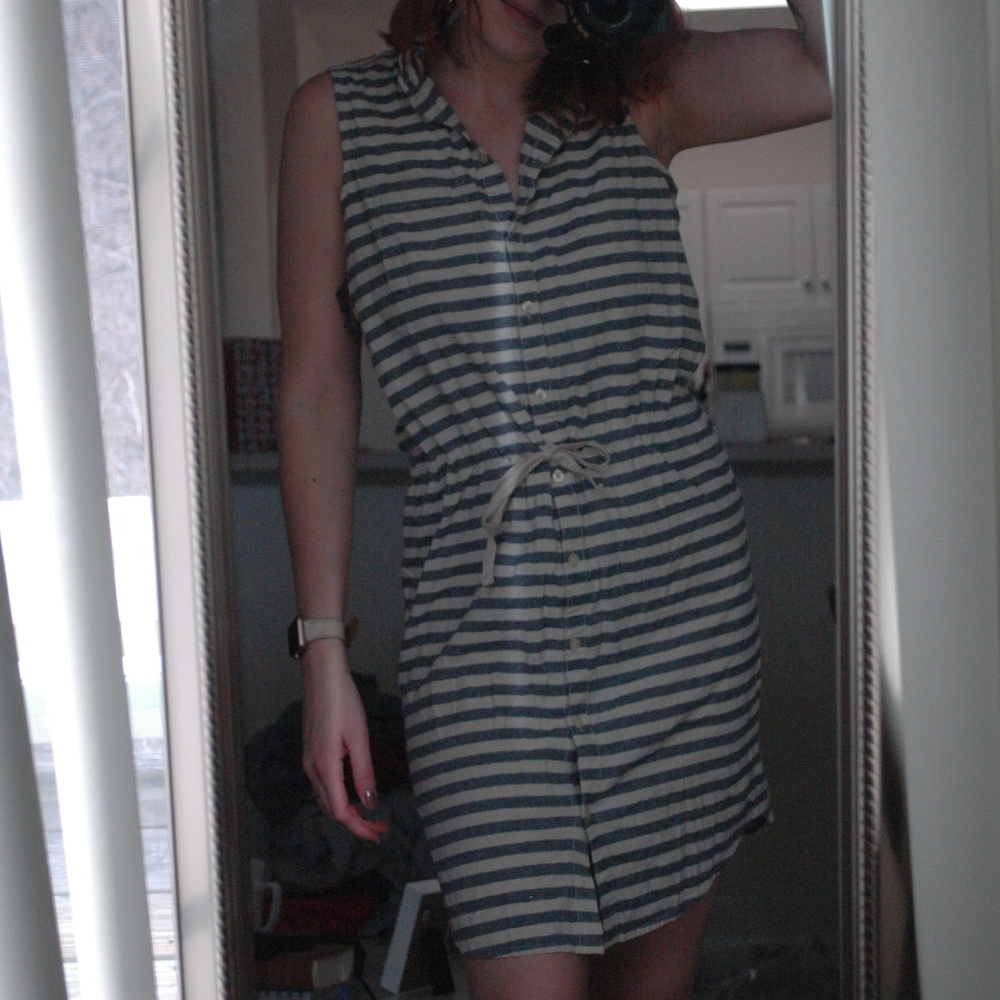 Striped Collared Cotton Button Up Dress